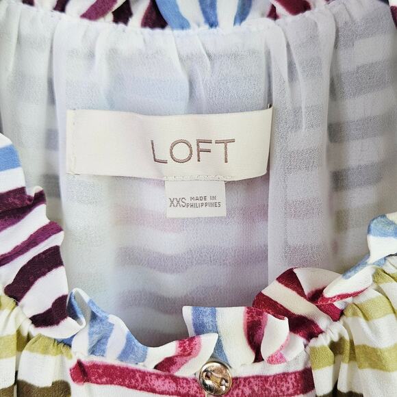 🦃 Loft Size XXS Multicolored Striped Blocked Dress Flutter Sleeve Drop Waist - Picture 3 of 12